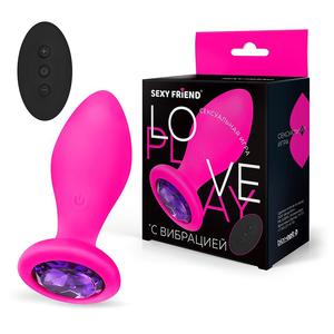 ВТУЛКА С ВИБРО, фуксия, кристалл фиолетовый, 10 режимов, L 90хD 35мм, Д/пульт