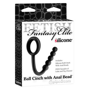 Утяжка Fetish Fantasy Elite Ball Cinch with Anal Bead на машонку с анальной цепочкой черная