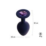Анальная пробка M с кристаллом Gamma, цвет Черничный + фиолетовый кристалл
