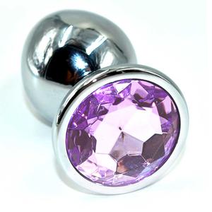 Серебряная анальная пробка с нежно-фиолетовым кристаллом (Large)