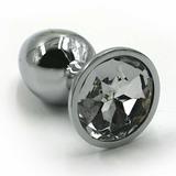 Серебряная анальная пробка с прозрачным кристаллом