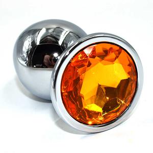 Серебристая анальная пробка с желтым кристаллом (Small)