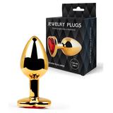 Анальная втулка золотая, цвет кристалла красный, L