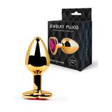 Металлическая золотая анальная втулка с рубиновым 