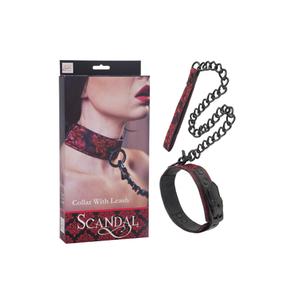 Ошейник с цепью Scandal Collar with Leash атласный черно-красный