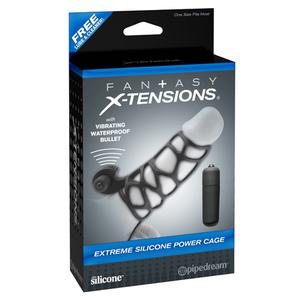 Насадка стимулирующая Extreme Silicone Power Cage с кольцом на мошонку черная с вибрацией