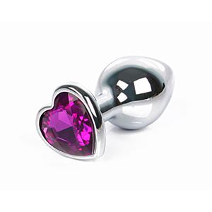 Втулка анальная металл, серебро с фиолетовым кристаллом, сердечко 7 х 2,8 см.