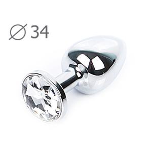 SILVER PLUG MEDIUM (втулка анальная), L 82 мм, D 34 мм, вес 90г, цвет кристалла бесцветный