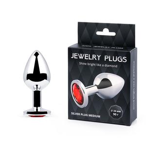 SILVER PLUG MEDIUM (втулка анальная), L 82 мм, D 34 мм, вес 90г, цвет кристалла рубиновый