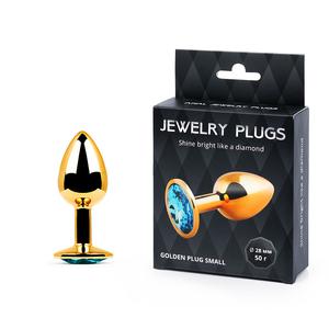 Втулка анальная GOLDEN PLUG SMALL  цвет кристалла голубой, L 72 мм, D 28 мм, вес 50г,