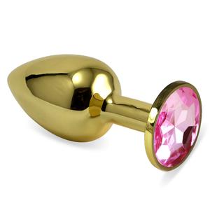 Анальная пробка "Vandersex" металл, светло-розовый кристалл S, Gold