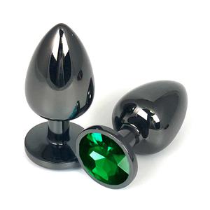 Анальная пробка "Vandersex" металл, зеленый кристалл M, Black