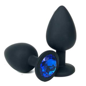 Анальная пробка "Vandersex" силикон, синий кристалл М, Black