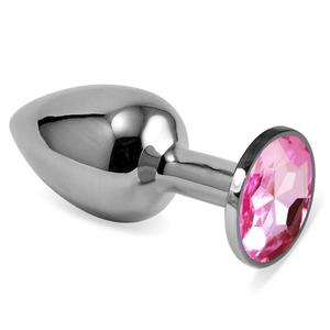 Анальная пробка "Vandersex" металл, светло-розовый кристалл M, Silver